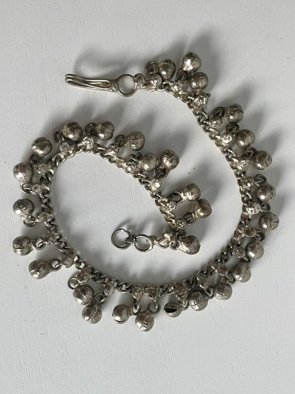 Vintage Silver-Tone Bell Dangle Anklet